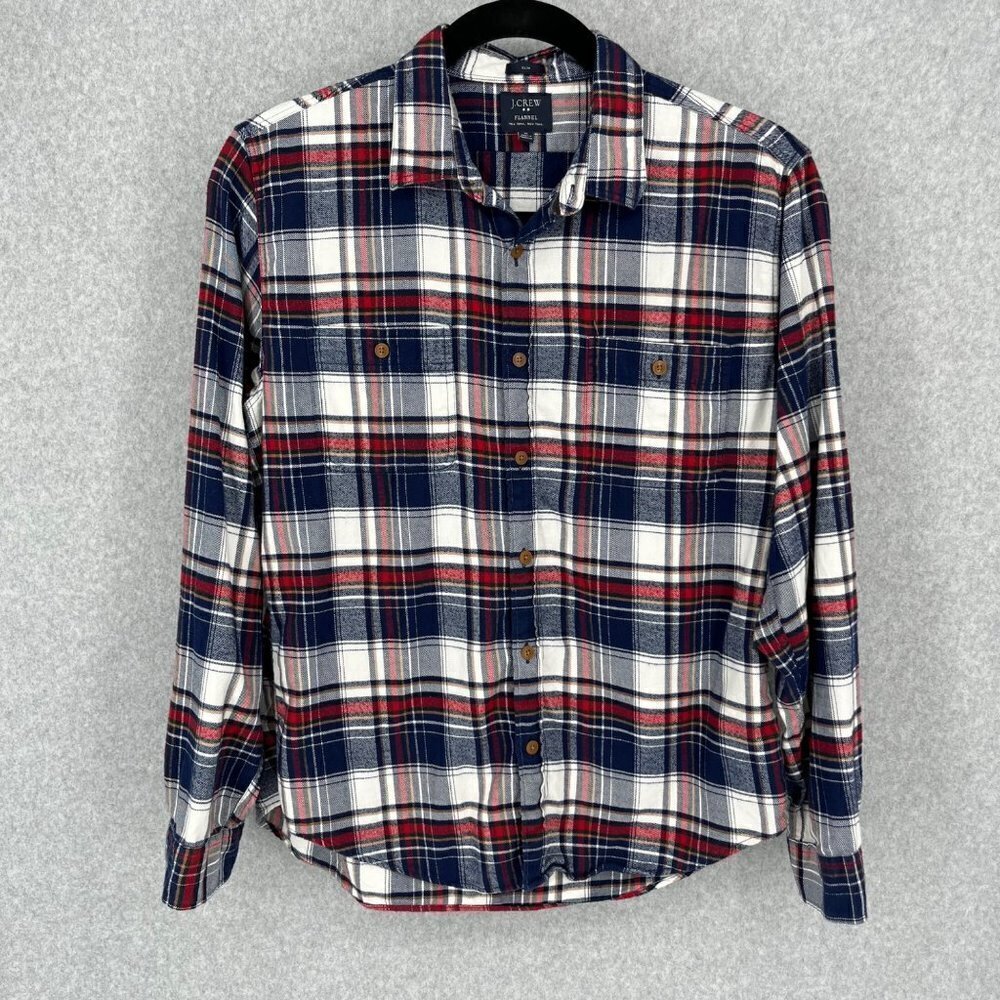 J Crew Mens Slim Fit Flannel Button Up Shirt Size XL Red Blue Gray Plaid Casual